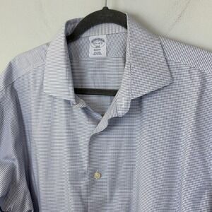 Brooks Brothers Dress Shirt Mens 17.5 34/35 Blue Check Regent Non Iron Cotton